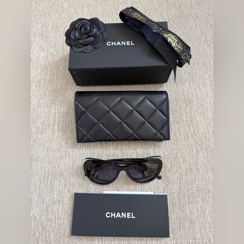 Chanel Cat Eye S5011 A71374 19MM Black Noir Sunglasses Made In Italy